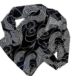 Vintage Y2K Studio Y Women's Black/White Abstract Swirl Button Up Blouse M